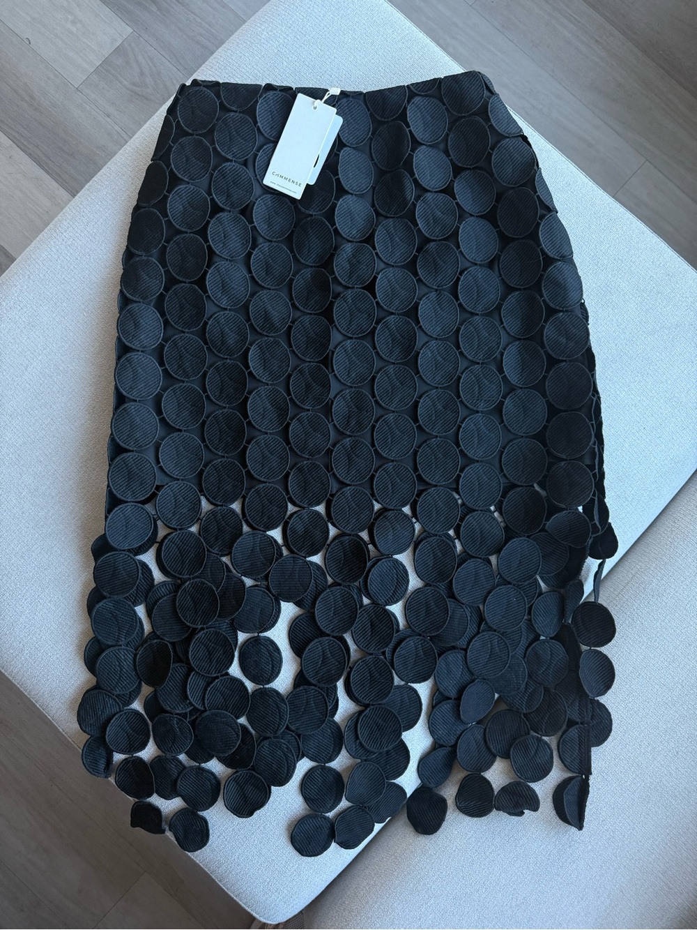 Commense Black Laser-Cut Circle Overlay Midi Skirt - Picture 3 of 6